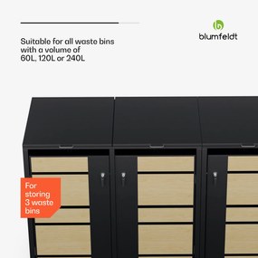 Blumfeldt BinSafe, box na odpadky, 3 odpadkové koše, 240 l, uzamykateľný, pozinkovaná oceľ odolná voči poveternostným vplyvom