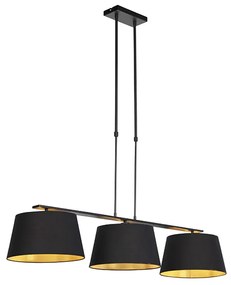 Závesná lampa s bavlnenými odtieňmi čierna so zlatou 32cm - Combi 3 Deluxe