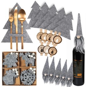 Sada 42 ks vánočních dekorací Frost šedá