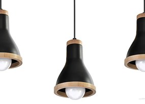 Závesné svietidlo Holly, 3x drevené/čierne kovové tienidlo, b