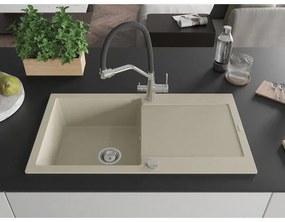 Mexen Leo, 1-komorový granitový drez 900x500x190 mm a drezová batéria Duo, béžová, 6501-69-671701-07