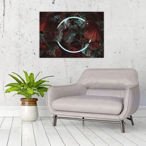 Sklenený obraz - Neónový kruh medzi palmami (70x50 cm)