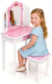 Detský kozmetický stolík s trojitým zrkadlom a taburetkou