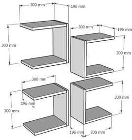 SADA 4x Nástenná polica BASE 30x30 cm biela
