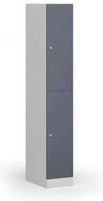 Šatníková skrinka s úložnými boxmi, 2 boxy, 1850 x 300 x 500 mm, demont, cylindrický zámok, tmavosivé dvere