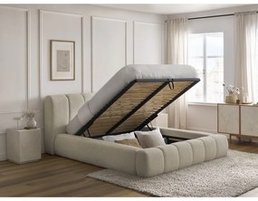 Béžová čalúnená dvojlôžková posteľ s úložným priestorom s roštom 140x190 cm Denali – Bobochic Paris