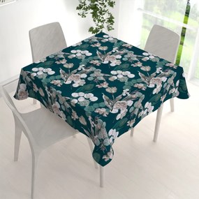 Biante Teflónový štvorcový obrus TF-058 Kvety s eukalyptom na tmavo zelenom 40x40 cm