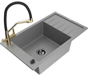 Mexen Elias, 1-komorový granitový drez 795x480x200 mm a drezová batéria Duo, šedá, 6511-71-671701-57-B