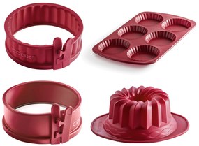 Coox Forma na koláč so skleneným dnom + Forma na bábovku + Forma na tartalette + Mini forma na tortu so skleným dnom, červená  (800011880)