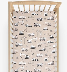 Goldea bavlnená napínacia plachta do detskej postieľky - nákladné autá a bagre na béžovom 60 x 120 cm