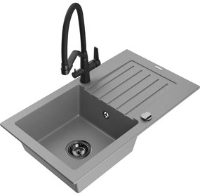 Mexen Pablo, granitový drez 752x436x161 mm, 1-komorový a drezová batéria Duo, šedá, 6510-71-671701-70-B