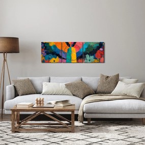 Obraz - Abstraktný anjel s kvetmi (s hodinami) (90x30 cm)