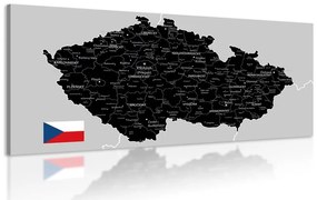 Obraz čierno-šedá mapa Česka s vlajkou - 100x50