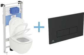 Závesné WC AQUABLADE set Ideal Standard Tesi s inštalačným systémom ProSys, ovládacie tlačidlo čierne, WC doska so SoftClose