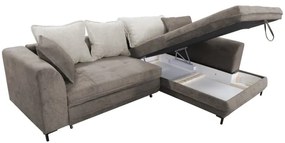 Rozkladacia rohová sedacia súprava s úložným priestorom v tvare L LAGOA pravostranná taupe/šedá