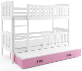 Poschodová posteľ s prístelkou KUBO 3 200x90 biela - ružová