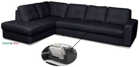 Kožená sedacia súprava s rozkladom na každodenné spanie ALEXIE – rohová, ľavá, tm. modrá (navy 325)