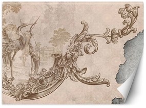 Gario Fototapeta Divoké vtáky a listy na freske Materiál: Vliesová, Rozmery: 350 x 245 cm