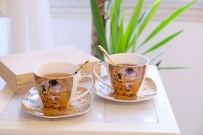 HOME ELEMENTS Súprava 6 kusov - šálky 250 ml s podšálkami a lyžičkami, Klimt Bozk