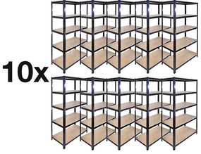 Fistar !!! Akčný balíček: 10x Regál 1800x1200x600 mm lakovaný 5-policový, nosnosť 875 kg - ČIERNÝ