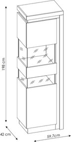 Vysoká vitrína Lyon, biela lesk, s osvetlením, ľavá