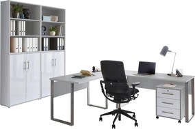XXXLutz KANCELÁRIA, sivá, biela s vysokým leskom, MID.YOU - Kancelárske regály - 001067010603