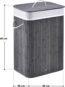Bambusový košík na bielizeň s vekom, 72 l, sivý