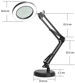 Stolná lampa Platinet Magnify 10 W, lupa, čierna