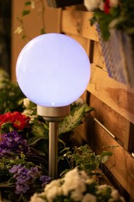 LED solárna záhradná lampa WHITE BALL 20cm s pohonom 3000K teplá + RGB GOLDLUX (Polux)