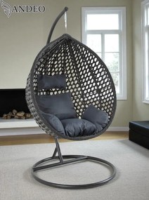 Závesné hojdacie kreslo PORTO EXTRA, nosnosť 150 kg - čierne + sivé vankúše