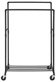 Dvojitý pojazdný stojan na oblečenie, čierny