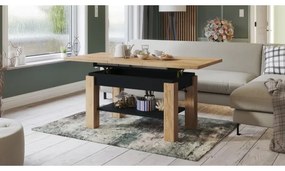 Rozkladací konferenčný/jedálenský stôl s policou ADONIS dub craft/čierna