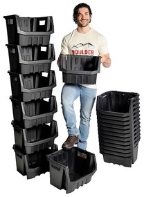 Prosperplast Dielenský úložný box so skosenou hranou HEAVY DUTY, čierny 40x38x28 L