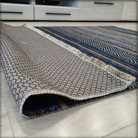 Pruhovaný koberec Banco 1049 – modrý viacfarebný dizajn Rozmer: 75x150 cm