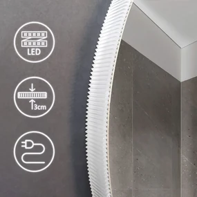 Rea Round, okrúhle LED zrkadlo s ryhovaným rámom 60 cm + bluetooth, HOM-06509