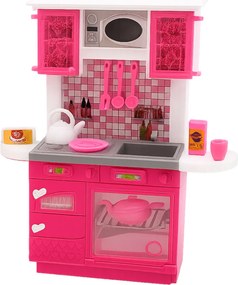 LEAN Toys Kuchynská súprava pre bábiky s chladničkou, rúrou a príslušenstvom, ružová