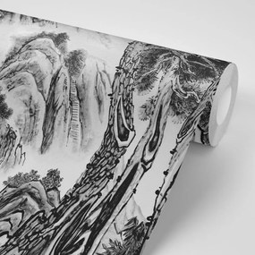 Samolepiaca tapeta čínska čiernobiela krajinomaľba - 300x200