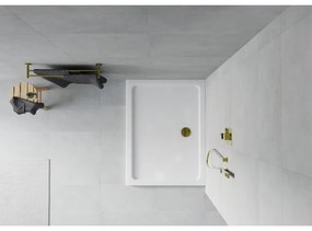 Mexen SLIM - Obdĺžniková sprchová vanička 130x90x5cm + zlatý sifón, biela, 40109013G
