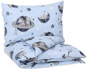 Detské bavlnené obliečky do postieľky 135x100 cm BABYMAM PREMIUM - Medvedíci vo vesmíre - modré