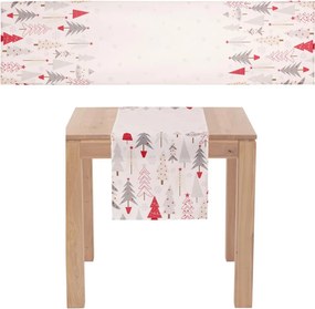 Vianočný behúň na stôl Stromčeky 150x40 cm, biely
