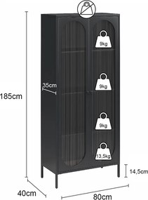 Čierna kovová vitrína 80x186x40 cm Luna – Støraa