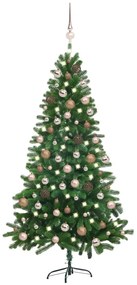 Umelý vianočný stromček s LED a súpravou gulí 150 cm zelený 3077640