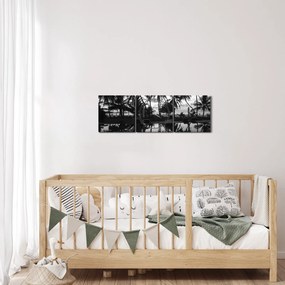 Obraz tropického ostrova (s hodinami) (90x30 cm)