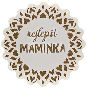 AMADEA Drevený podtácok okrúhly text "najlepšia mamička", priemer 10,5 cm, český výrobok