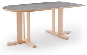 Stôl KUPOL, polovičný ovál, 1800x800x720 mm, linoleum - šedá, breza