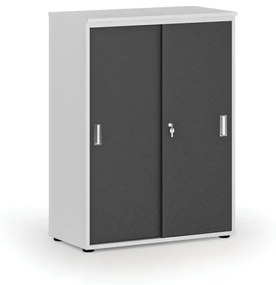 Kancelárska skriňa so zasúvacími dverami PRIMO WHITE, 1087 x 800 x 420 mm, biela/grafit