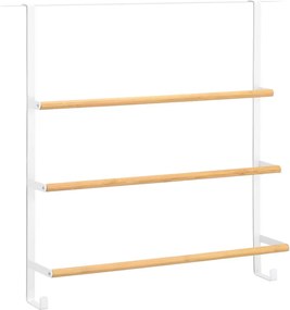 Zeller Present Vešiak na uteráky na dvere, biely kov, bambus, 51 x 13 x 56 cm