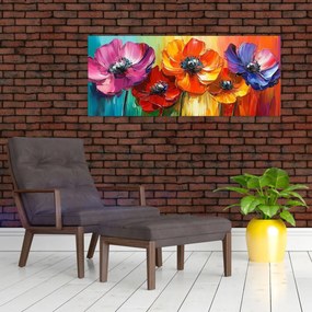 Obraz - Päť pestrofarebných kvetov (120x50 cm)