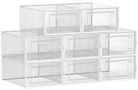 Box na topánky, sada 8ks, priehľadný, biela farba, 14x22x33,3cm