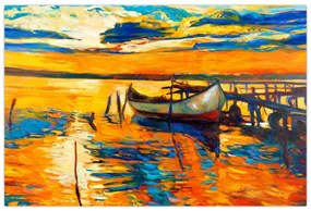 Obraz - Loďka pri západe slnka (90x60 cm)
